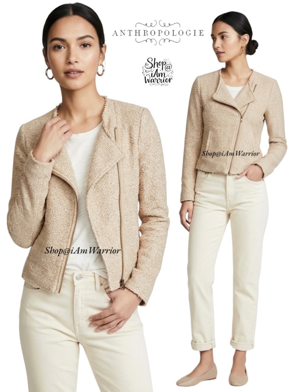 Anthropologie Cartonnier spring tan boucle moto jacket *shop@iamwarrior
